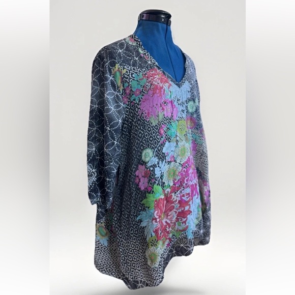 JOHNNY WAS Tani Embroidered Floral Print V Neck Tunic Top - Picture 5 of 10